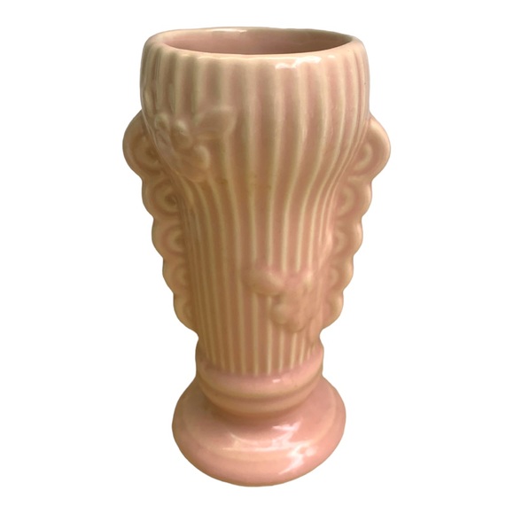 VTG 40’s-50’s Pink Floral Mottled Pottery Flower Vase Marked Midcentury Art Deco - Picture 4 of 8